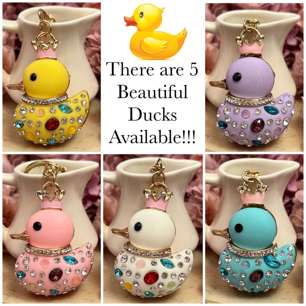 Pink Jeweled Duck with Crystals and Crown Keychain Charm - Picture 13 of 13